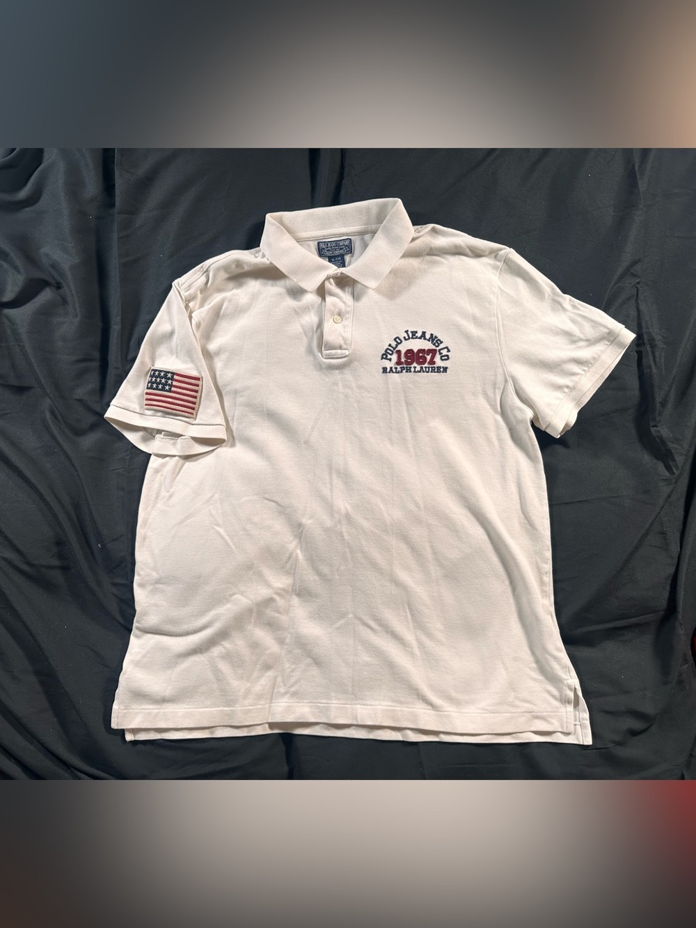Polo Ralph Lauren Jeans Co 1967 Embroidered Short Sleeve White Polo XL Flag Logo